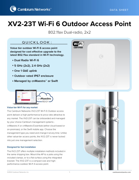 Cambium XV2-2 Dual-Radio WiFi 6 Access Point
